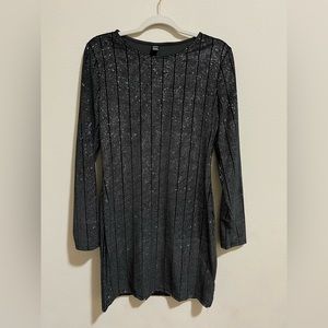 🤍Black & Silver Long-Sleeve Mini Bodycon Dress🤍